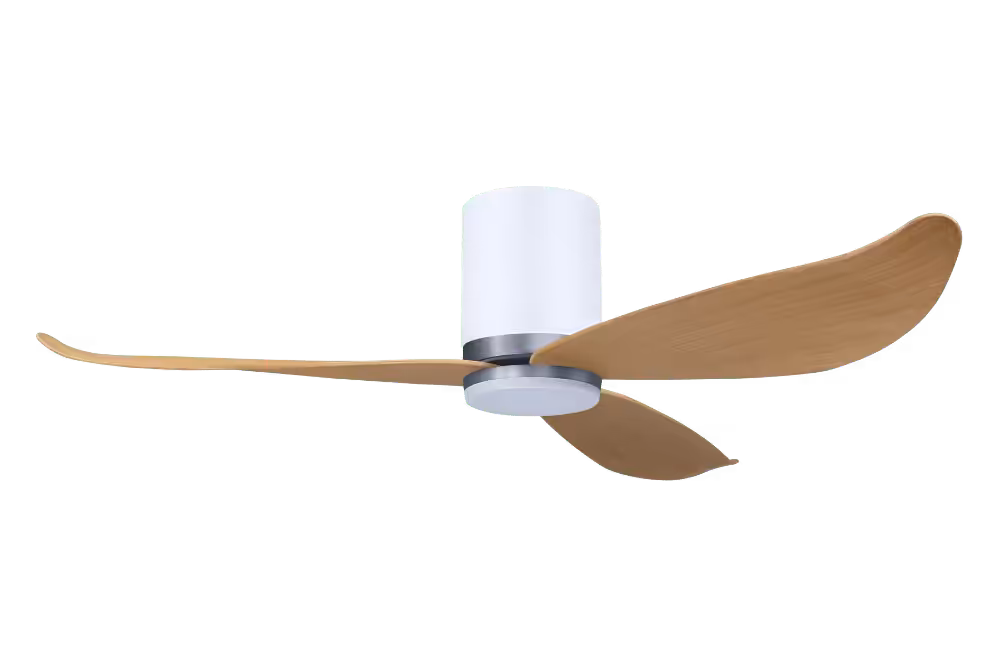 Point One Technology Gust Blade 01 VSPEC IV Smart Ceiling Fan 62 Gust Blade 01 VSPEC III Point One PassionHome.sg Aluminum Silver Casing and Polar White Cylinder with Timber Blades with Lightkit