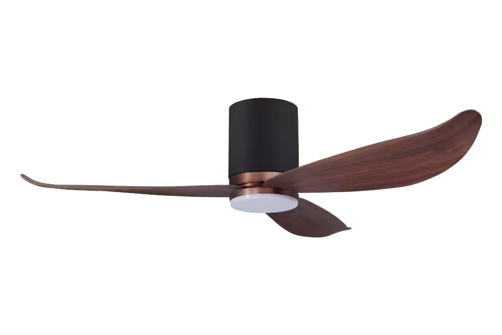 Point One Technology Gust Blade 01 VSPEC IV Smart Ceiling Fan 37 Gust Blade 01 VSPEC III Point One PassionHome.sg Copper Bronze Casing and Carbon Black Cylinder with Cherrywood Blades with Lightkit