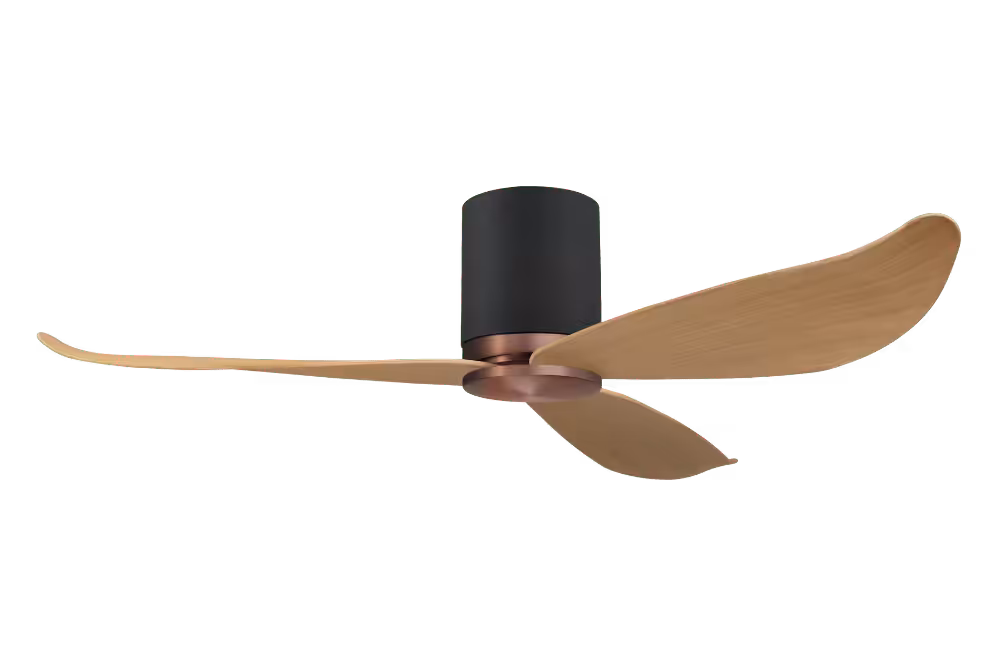 Point One Technology Gust Blade 01 VSPEC IV Smart Ceiling Fan 34 Gust Blade 01 VSPEC III Point One PassionHome.sg Copper Bronze Casing and Carbon Black Cylinder with Timber Blades no Lightkit