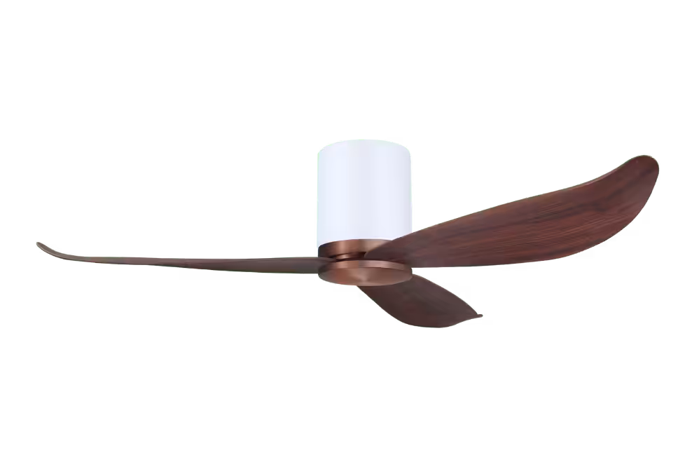 Point One Technology Gust Blade 01 VSPEC IV Smart Ceiling Fan 28 Gust Blade 01 VSPEC III Point One PassionHome.sg Copper Bronze Casing and Polar White Cylinder with Cherrywood Blades no Lightkit