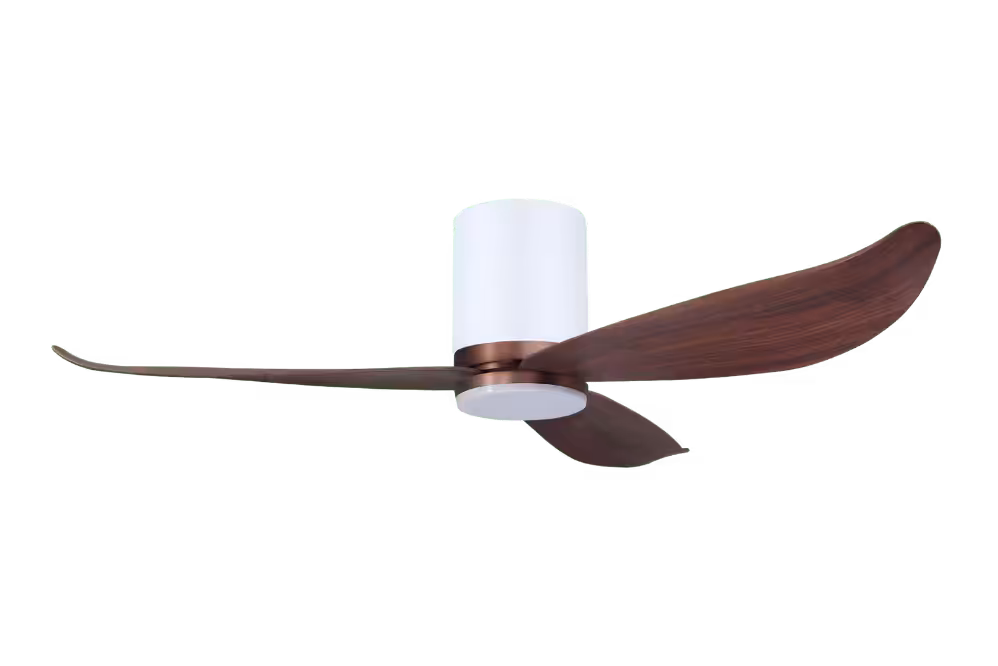 Point One Technology Gust Blade 01 VSPEC IV Smart Ceiling Fan 27 Gust Blade 01 VSPEC III Point One PassionHome.sg Copper Bronze Casing and Polar White Cylinder with Cherrywood Blades with Lightkit