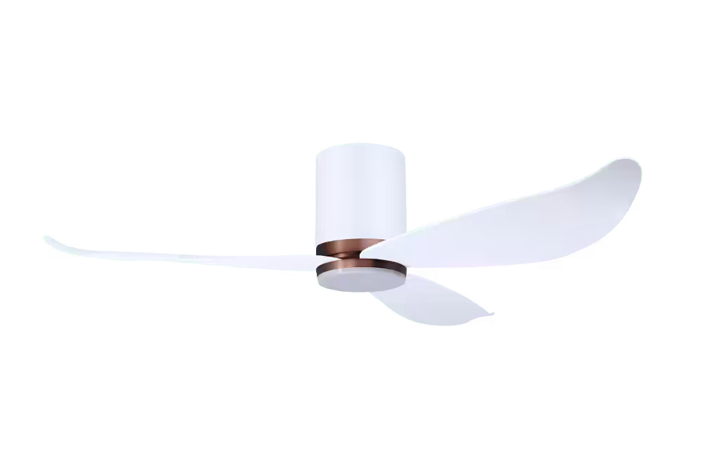 Point One Technology Gust Blade 01 VSPEC IV Smart Ceiling Fan 25 Gust Blade 01 VSPEC III Point One PassionHome.sg Copper Bronze Casing and Polar White Cylinder with Polar White Blades with Lightkit