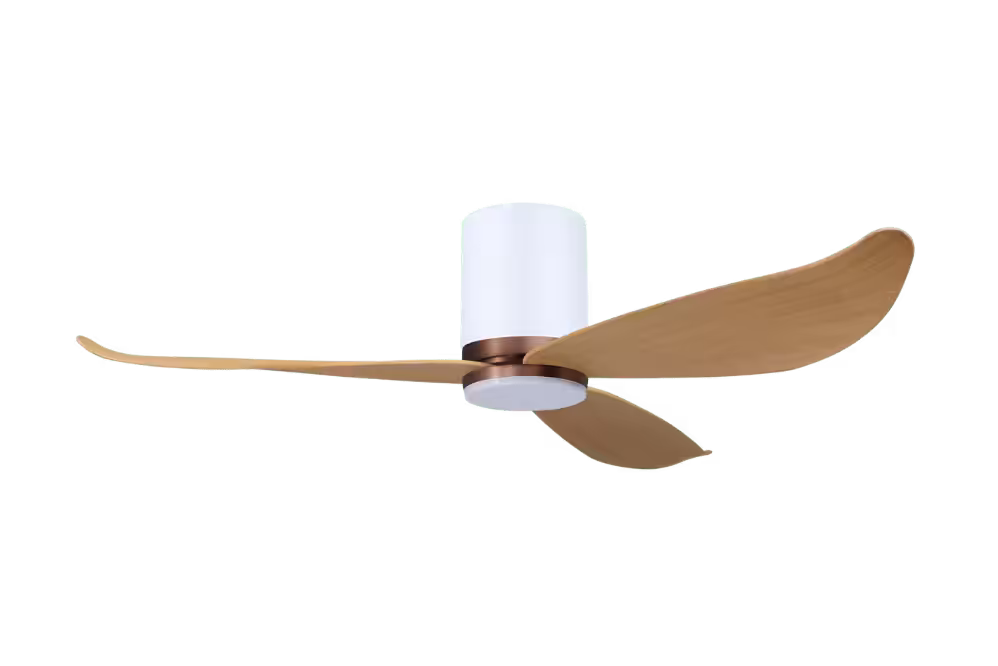 Point One Technology Gust Blade 01 VSPEC IV Smart Ceiling Fan 23 Gust Blade 01 VSPEC III Point One PassionHome.sg Copper Bronze Casing and Polar White Cylinder with Timber Blades with Lightkit