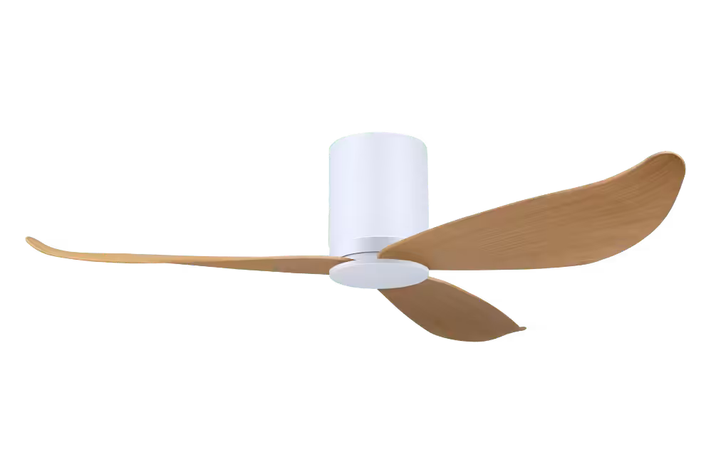 Point One Technology Gust Blade 01 VSPEC IV Smart Ceiling Fan 4 Gust Blade 01 VSPEC III Point One PassionHome.sg Polar White Casing and Polar White Cylinder with Timber Blades no Lightkit