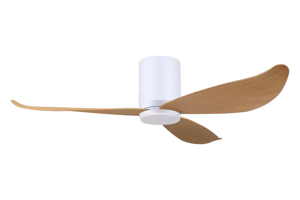 Point One Technology Gust Blade 01 VSPEC IV Smart Ceiling Fan 3 Gust Blade 01 VSPEC III Point One PassionHome.sg Polar White Casing and Polar White Cylinder with Timber Blades with Lightkit