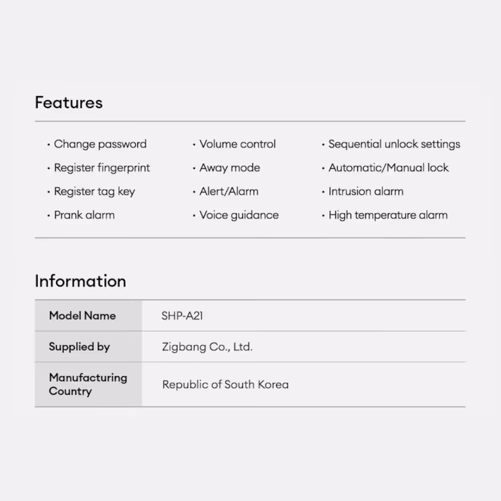Zigbang SHP-A21 Digital Gate Lock 17 Zigbang SPH-A21 Smart Gate Lock Information