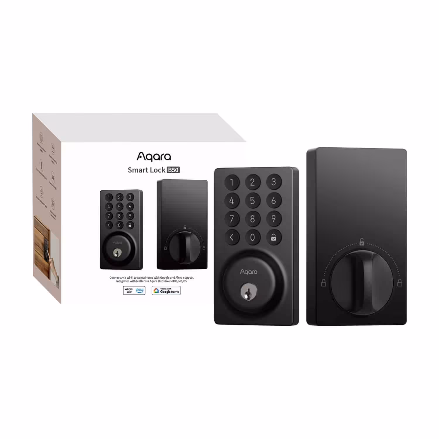 Aqara Smart Door Lock B50 — with Installation 17 Aqara Smart Lock B50 package contents showing lock, keys, batteries and accessories